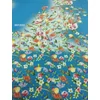 BLOKKOS fürdőruha jersey /virágok (1 blokk 155cm) /óceán kék