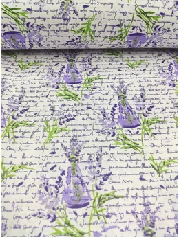 mintás pamutvászon /levendula vázában (8.7cm×3cm) /törtfehér