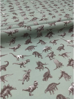 mintás pamutvászon DIGITAL PRINT /dinoszauruszok (Stegosaurus 3,5cmx2,5cm) /világos petrolzöld