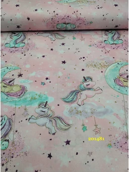 mintás pamutvászon /felhőn alvó unikornis (12cm*12cm)