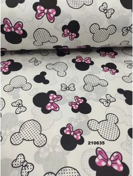mintás pamutvászon /masnis Minnie fejek 8cm*8cm /pink