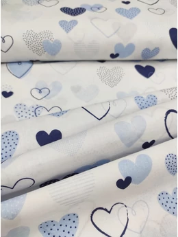 mintás pamutvászon /kék díszes szívek (nagy négyzetrácsos szív 4.8cm×4cm)
