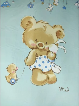 mintás pamutvászon /PANELes bordűrös /maci kacsával (maci 53cm×40cm) /kék