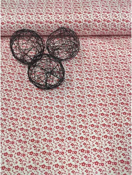 mintás pamutvászon /piros virágok (legnagyobb virág levéllel 2cm×1.7cm) /fehér