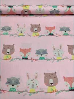 mintás pamutvászon /pulcsis állatok /rózsaszín