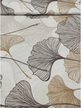mintás pamutvászon /barna-drapp ginko biloba levelek (legnagyobb levél 35cm×61cm) /törtfehér