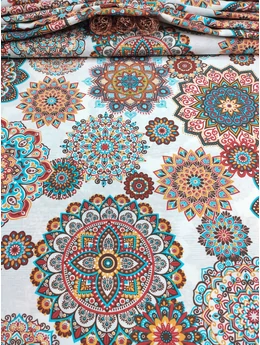 mintás LONETA vastag vászon /türkiz-bordó mandalák (legnagyobb mandala 25.4cm×25.4cm) /fehér