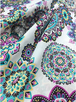 mintás LONETA vastag vászon /türkiz-lila mandalák (legnagyobb mandala 25.4cm×25.4cm) /fehér
