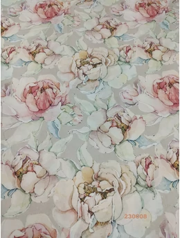 PRÉMIUM mintás pamutvászon /pasztell rózsák (rózsaszín 12.5cm × 13cm) /homok