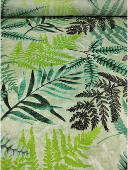 mintás microfiber /páfrányok (szürke levél 42cm×23,5cm) /jéghegyzöld