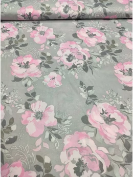 mintás microfiber /rózsaszín rózsák (rózsa feje 9.8cm×9.5cm) /világosszürke