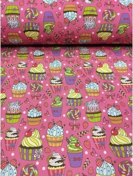 mintás fürdőruha jersey /desszert csodák (sárga habos Cupcake cseresznyével 4.9cm×4cm) /pink(FÉLMÉTER)