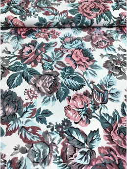 mintás viszkóz jersey /hímzett hatású rózsa mintás (legnagyobb rózsa feje 7.5cm×7.5cm) /fehér