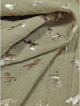 mintás pamut dupla géz /foil /lovak /beige