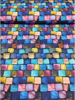 vízlepergetős mintás vastag vászon /canvas /színes, repedt téglák (rózsaszín 2.8cm×2.4cm) /fekete