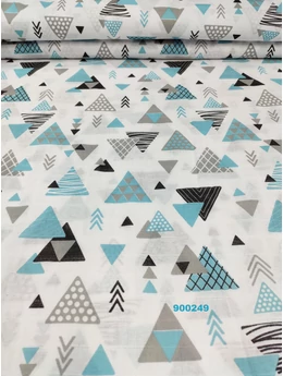 pelenka-pamut muszlin 160cm széles /háromszögek (legnagyobb 5cm*6cm) /türkiz