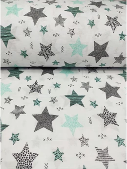 pelenka-pamut muszlin /pöttyös, csíkos kis-nagy csillag (csíkos 6,5cm*7cm) /menta