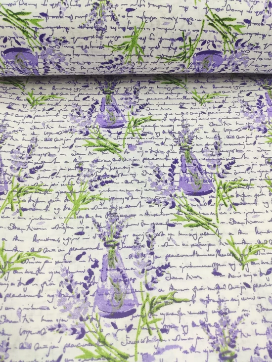 mintás pamutvászon /levendula vázában (8.7cm×3cm) /törtfehér