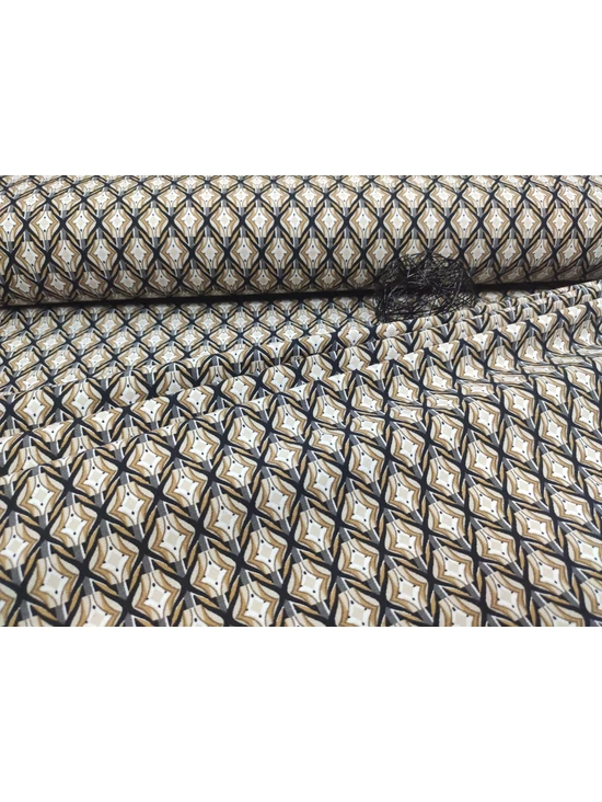 elasztikus mintás bengalin /geometriai mintás /szürke-beige