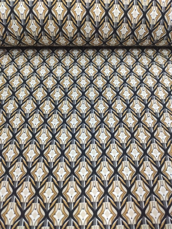elasztikus mintás bengalin /geometriai mintás /szürke-beige