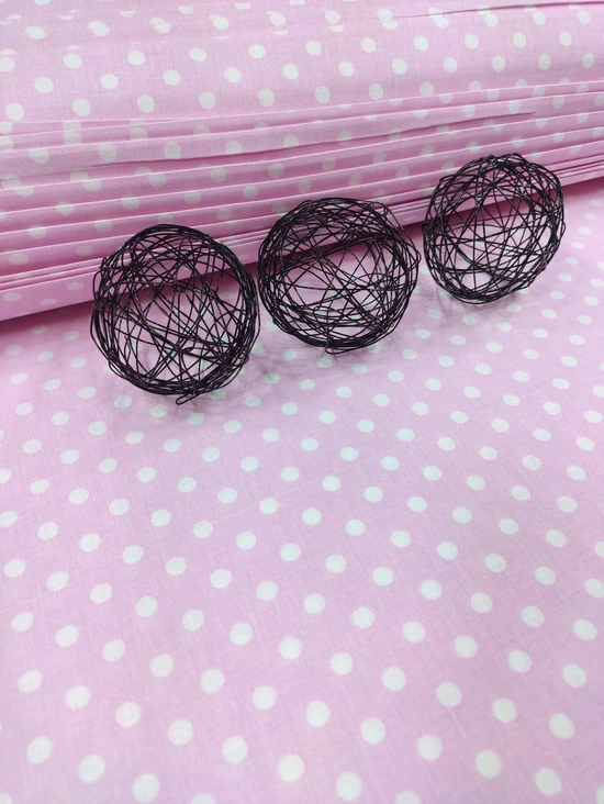 mintás pamutvászon /rózsaszín-fehér pöttyös 6mm
