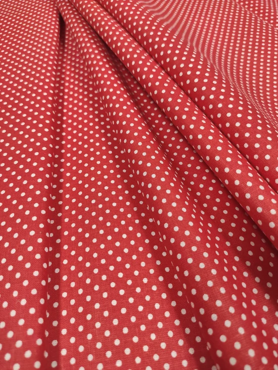 mintás pamutvászon /piros-fehér pöttyös 2mm