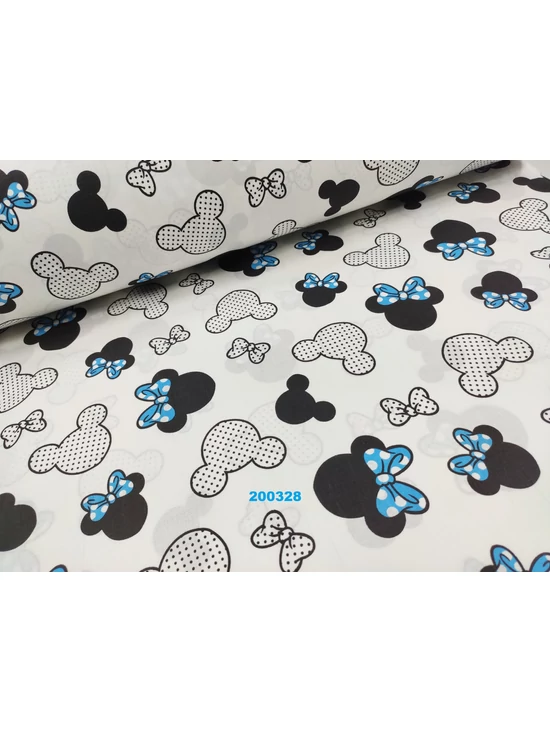 mintás pamutvászon /masnis Minnie fejek (7,8 cm*6,5 cm)/ kék