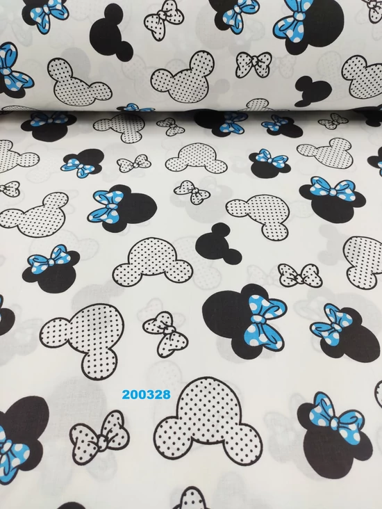 mintás pamutvászon /masnis Minnie fejek (7,8 cm*6,5 cm)/ kék