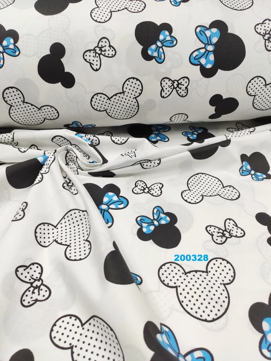 mintás pamutvászon /masnis Minnie fejek (7,8 cm*6,5 cm)/ kék