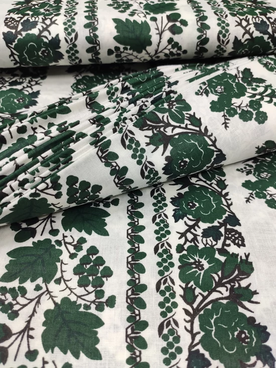 mintás pamutvászon /sávos népművészeti minta (makkos szélű sáv 9.5cm) /zöld-fehér
