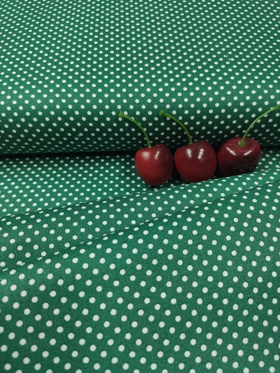 mintás pamutvászon /fehér pöttyös (2mm) /fenyőzöld