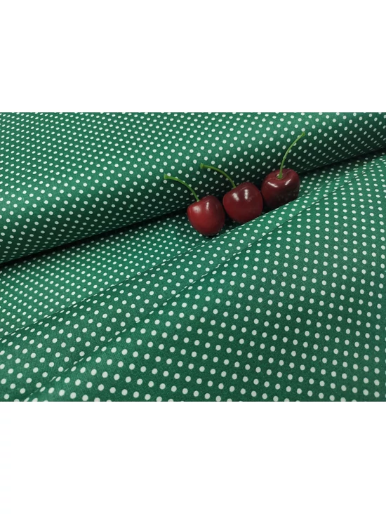 mintás pamutvászon /fehér pöttyös (2mm) /fenyőzöld