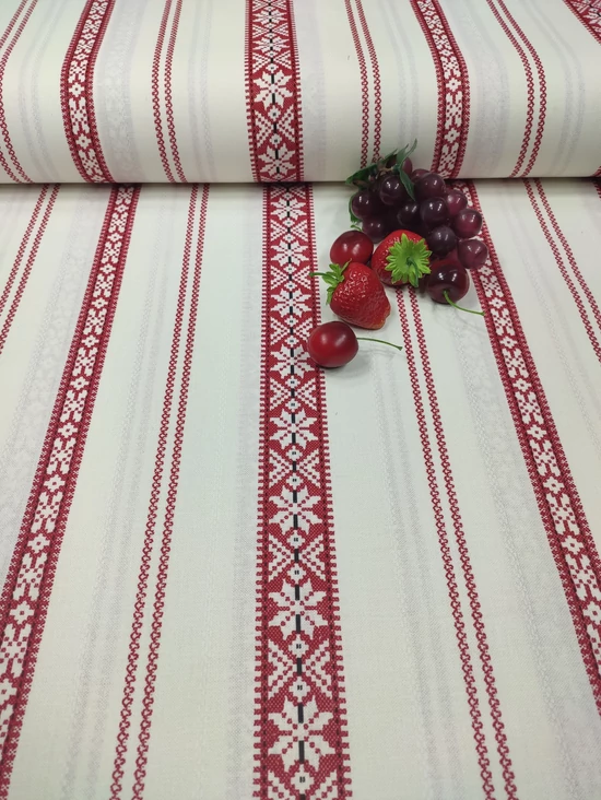 mintás pamutvászon /bordó folklór minta (legvastagabb mintás sáv 4cm) /törtfehér