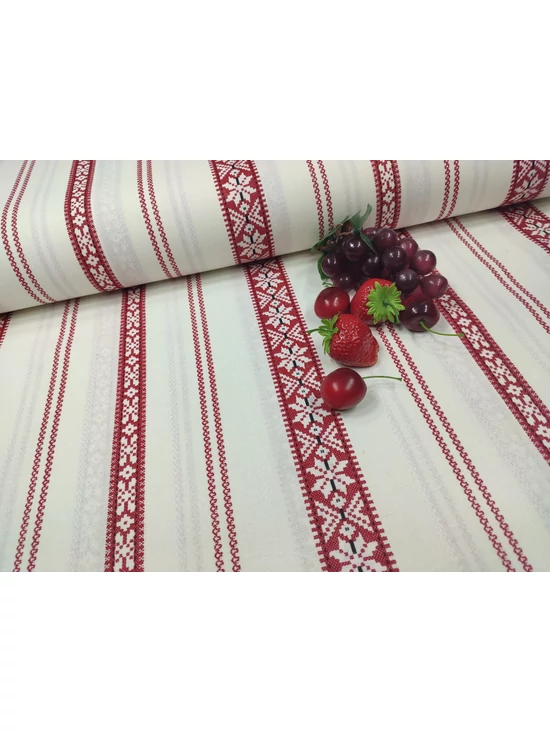 mintás pamutvászon /bordó folklór minta (legvastagabb mintás sáv 4cm) /törtfehér
