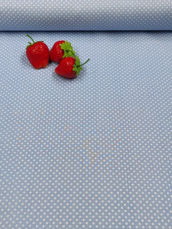 mintás pamutvászon /fehér pöttyös (2mm) /középkék