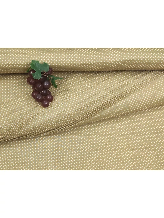 mintás pamutvászon /fehér pöttyös (2mm) /sötét drapp