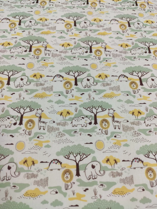 mintás pamutvászon DIGITAL PRINT/afrikai állatok (zsiráf 2,5cmx1,5cm) /fehér
