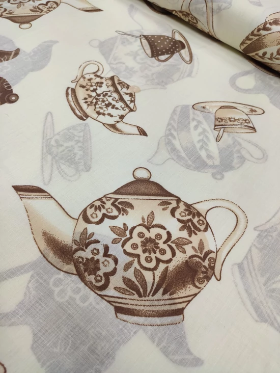 kevertszálas mintás vászon /díszes teakészlet (sötétbarna teáskanna 14.3cm×10.8cm) /krém-barna