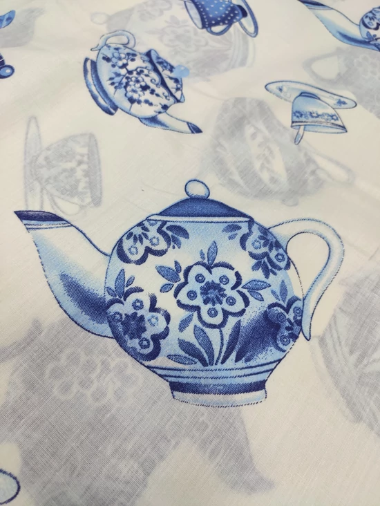 kevertszálas mintás vászon /díszes teakészlet (sötétkék teáskanna 14.3cm×10.8cm) /krém-kék