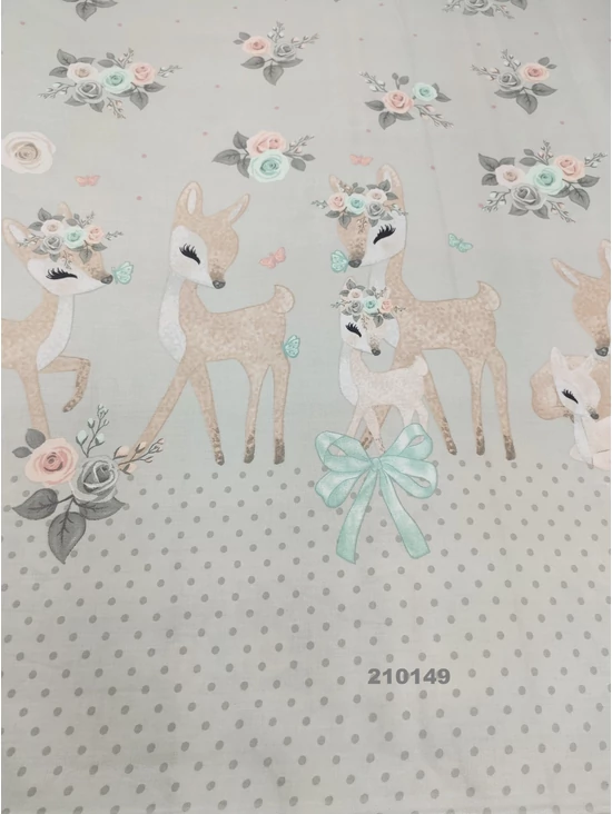 mintás pamutvászon /őzike rózsával(virágkoszorú 16cm*18cm)/ szürke