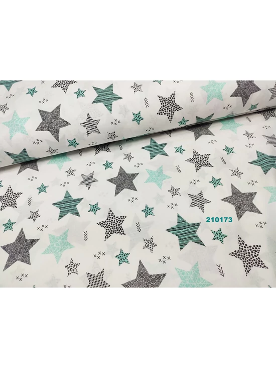 mintás pamutvászon /pöttyös, csíkos kis-nagy csillag (csíkos 6,5cm*7cm)/ menta