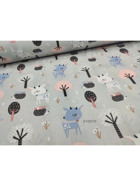 mintás pamutvászon /őzike-süni (őzike 8,5 cm*6,5 cm) /szürke