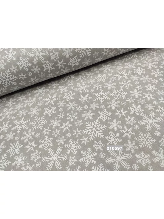 mintás pamutvászon /fehér hópelyhek (legkisebb fehér hópehely 1cm×1cm) /szürke