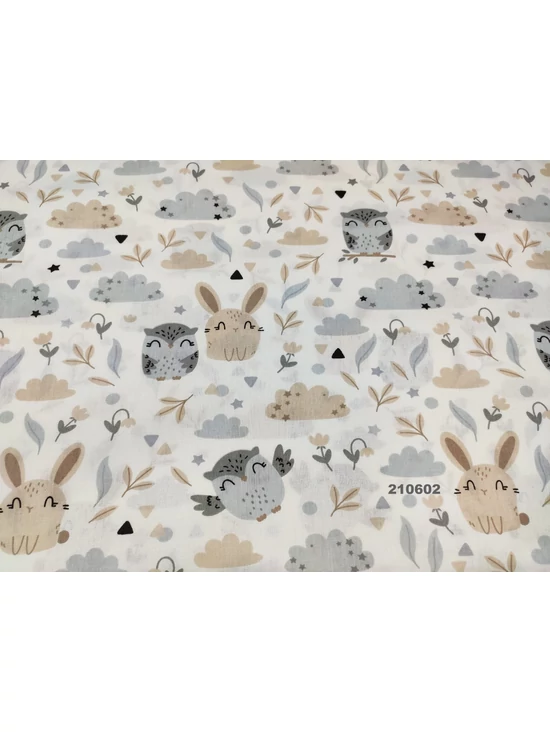 mintás pamutvászon /bagoly-nyuszi (nyuszi 5,7cm*6,8cm) /drapp