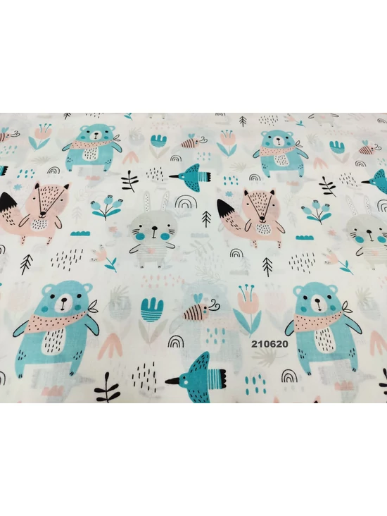 mintás pamutvászon /nyuszi-róka-maci (8 cm*6,5 cm) /menta