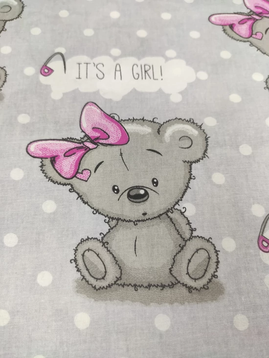 mintás pamutvászon /girl maci (9cm*10cm) /szürke
