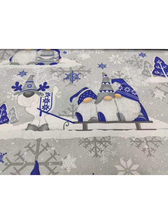 mintás pamutvászon /szakállas manók (iker manó13cm*13cm) /kék
