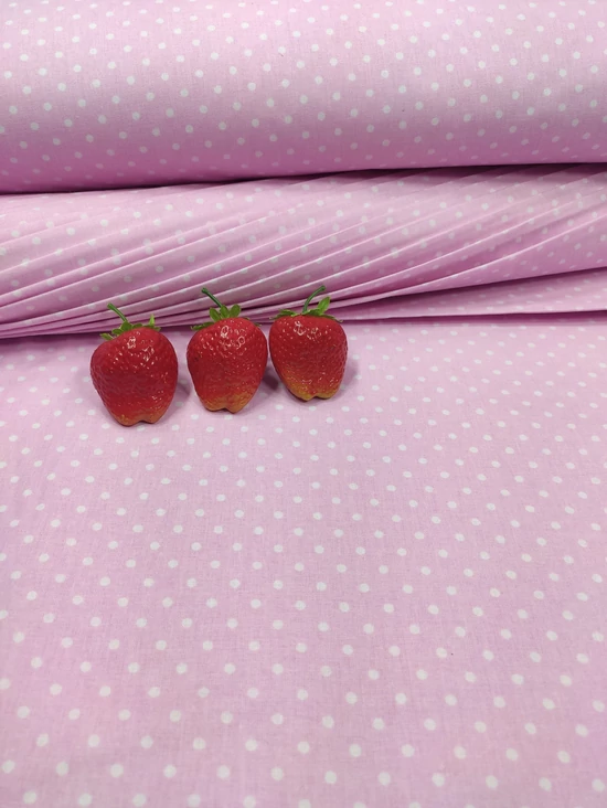 mintás pamutvászon /fehér pöttyös (4mm) /rózsaszín