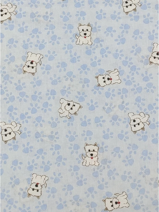 mintás pamutvászon /westie kutyák tappanccsal (westie 2.5cm×3cm) /világoskék