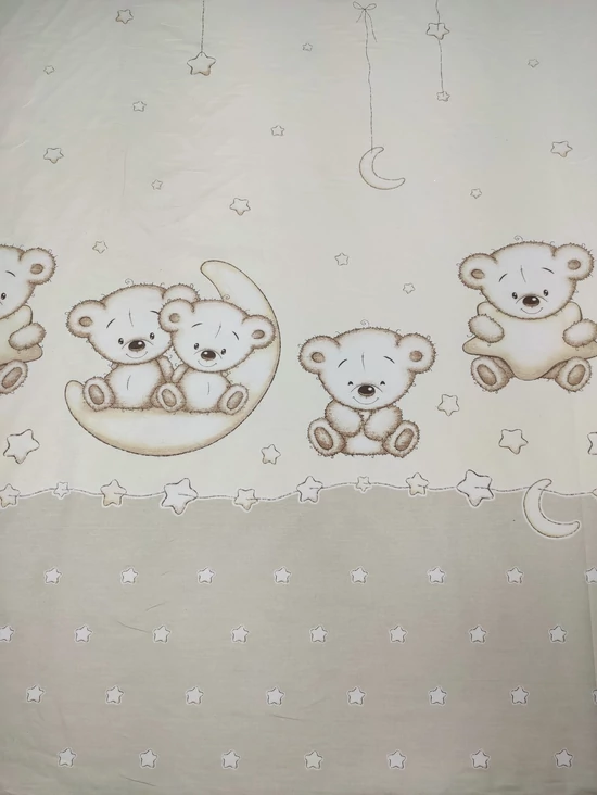 mintás pamutvászon /bordűrös /macik az éjszakában (Holdon ülő maci 25.5cm×24.2cm) /drapp